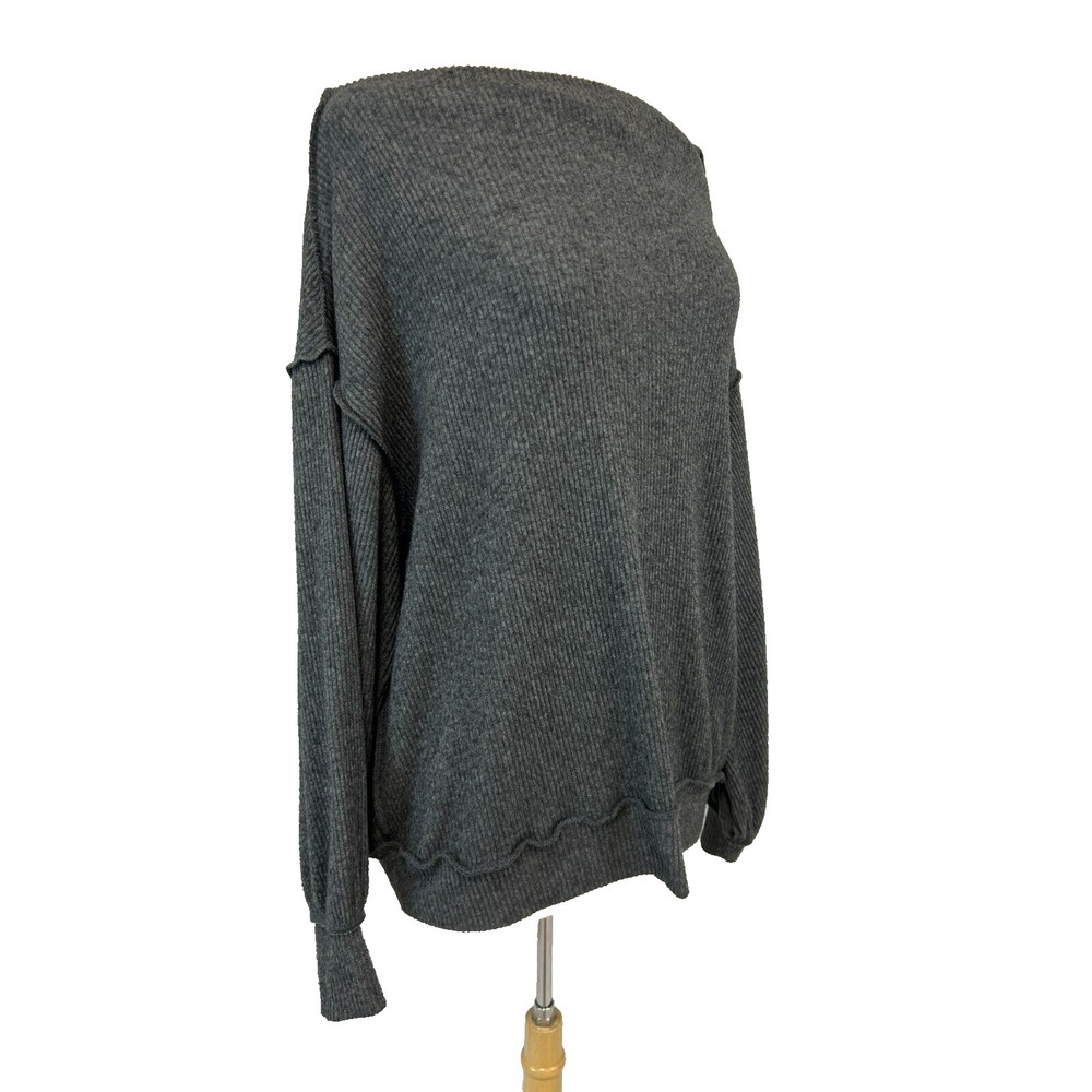 We the Free Oversize Slouchy‎ Top Gray Chinelle Rib Bateau Neck Long Sleeve SZ S - Picture 2 of 13